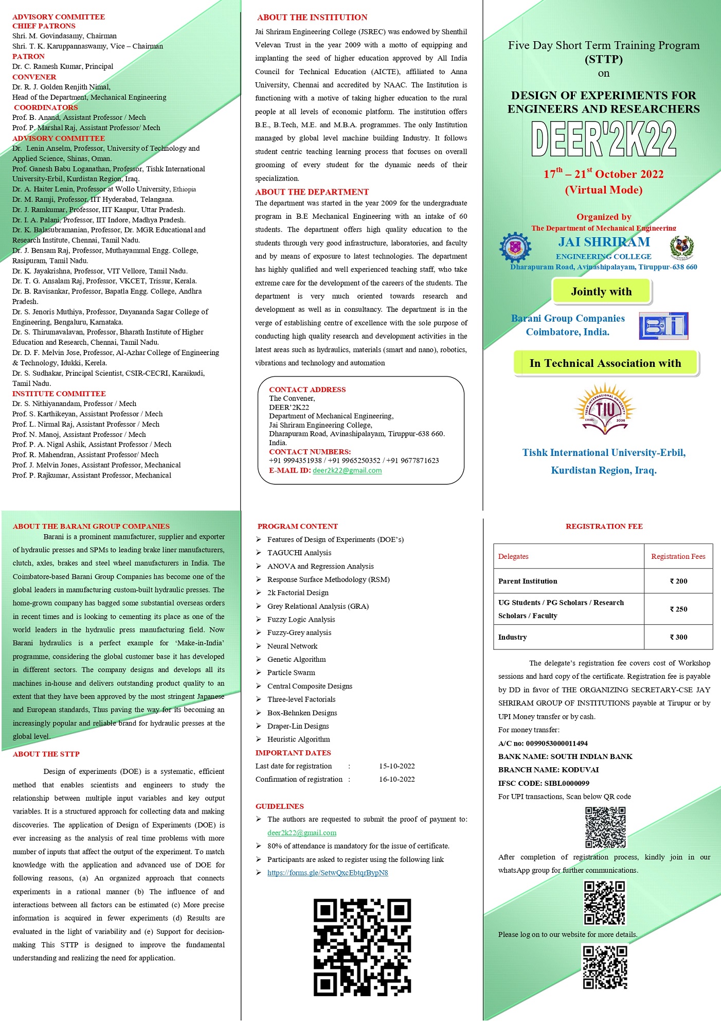 Short Term Training Program (STTP) on Design of Experiments for Engineerins and Researchers 2022